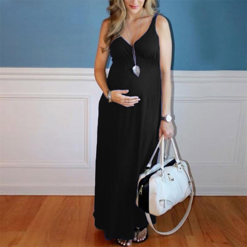 2022 foreign trade new AliExpress European and American maternity skirt long solid color knitted dress black XXL - Image 1
