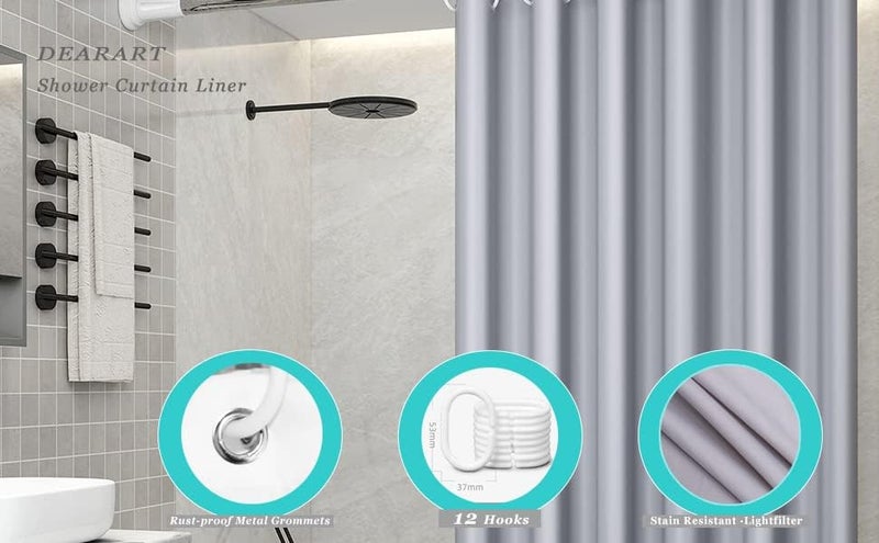 DEARART Silver Grey Shower Curtain, Thicken Polyester Fabric with 12 C-Hooks, Hotel Quality, It's Easy to Install and Machine Washable, 180cm(L)*150cm(W) - Image 5