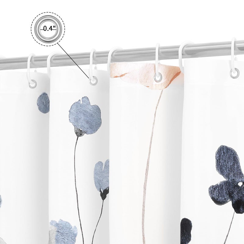 Gibelle Watercolor Floral Shower Curtain, Blue Beige Flower Shower Curtain for Bathroom, Modern Minimalist White Waterproof Fabric Shower Curtain Set 72x72 Inch - Image 4