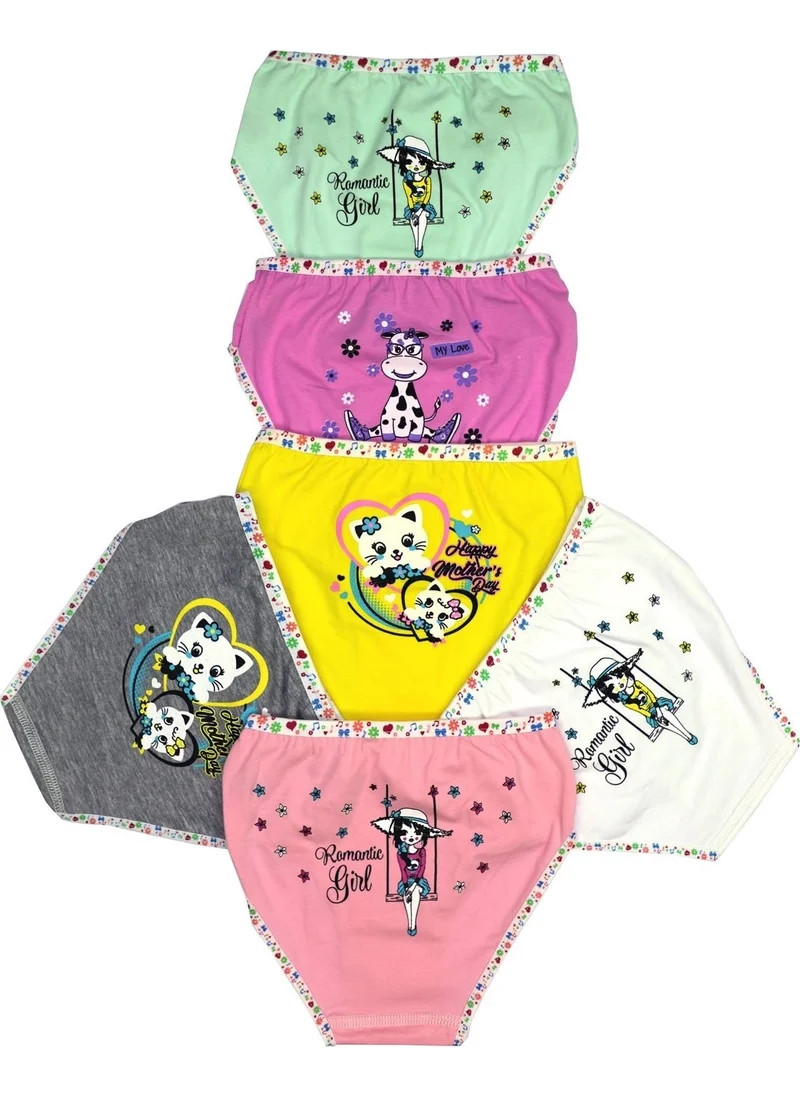 Tutku 6 Pieces Back Printed Lycra Girl's Panties
