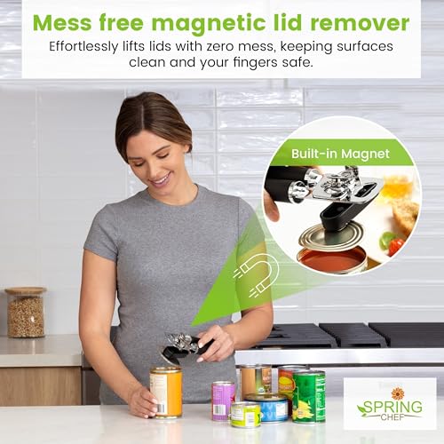 Spring Chef Stainless Steel Can Opener - Manual with Soft Grip Handles, Easy Turn, Heavy Duty Hand Can Openers for Seniors with Smooth Edge - Magnetic Lid Remover - Black - Image 5