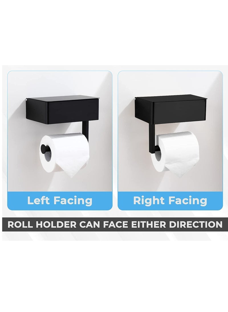 haleemy - Designs Matte Black Toilet Paper Holder with Shelf, Flushable Wipes Dispenser, and Storage for Bathroom - Stainless Steel Wall Mount - Large - Image 1