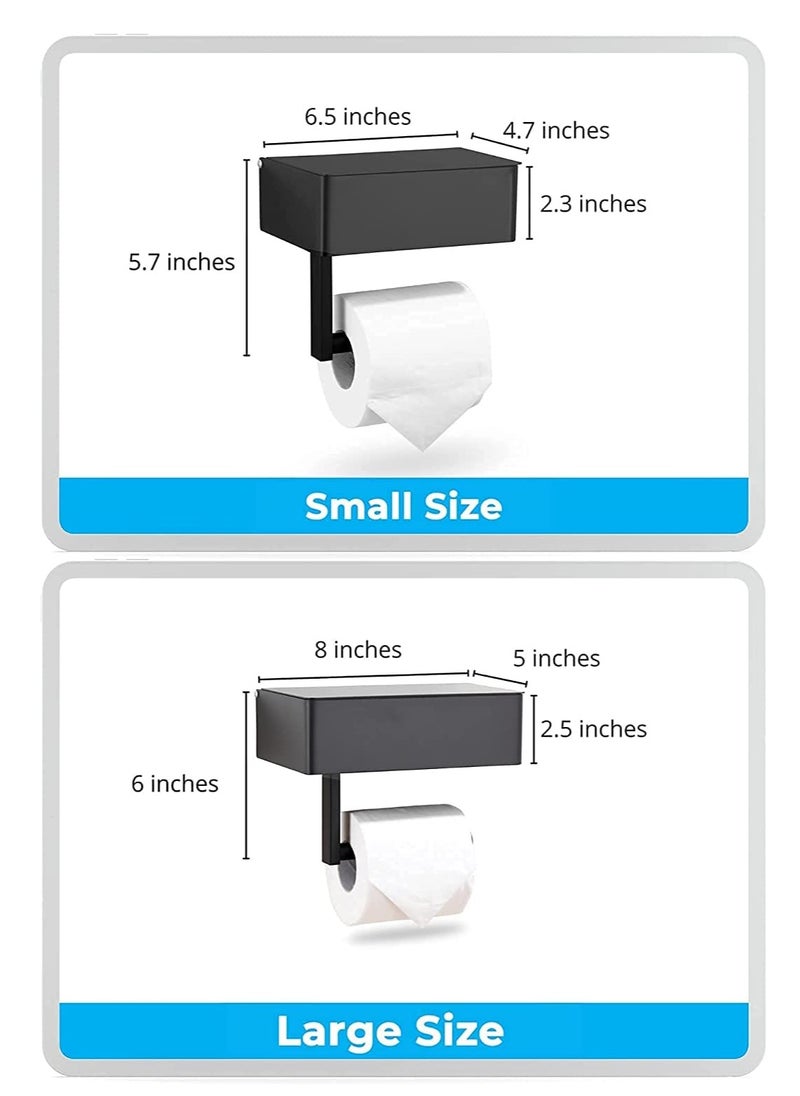 haleemy - Designs Matte Black Toilet Paper Holder with Shelf, Flushable Wipes Dispenser, and Storage for Bathroom - Stainless Steel Wall Mount - Large - Image 1