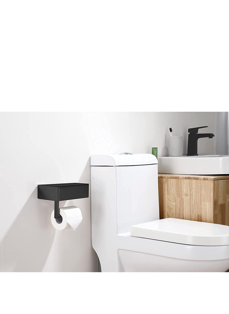 haleemy - Designs Matte Black Toilet Paper Holder with Shelf, Flushable Wipes Dispenser, and Storage for Bathroom - Stainless Steel Wall Mount - Large - Image 1