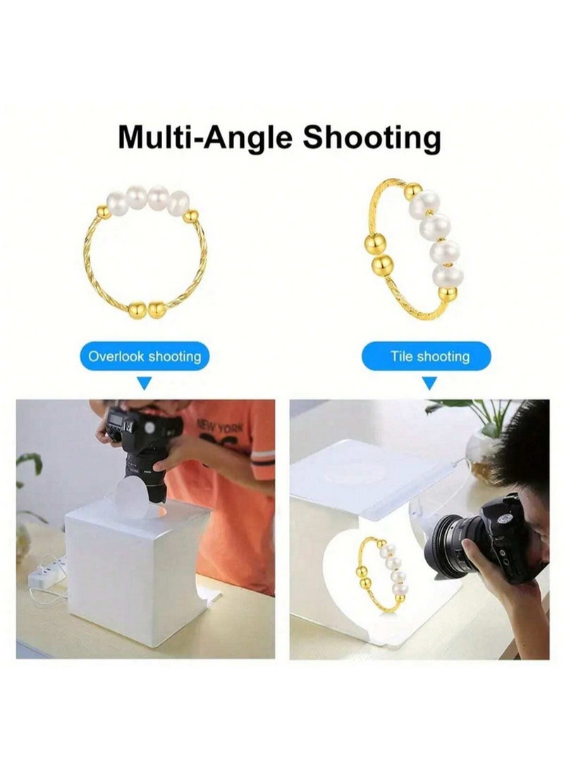 ستوديو إضاءة تصوير قابل للطي محمول حجم 20 سم/7.87 بوصة، قوة إضاءة 550 لومن، مجموعة خيمة تصوير، 2 لون خلفية (أسود، أبيض)، الحجم المفتوح: 24 * 23 * 23 سم /9.44 * 9 * 9 بوصة - Image 4