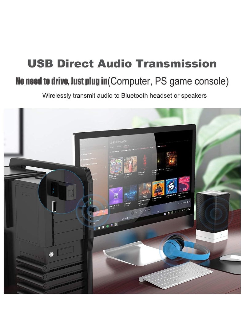 Barakah USB Bluetooth 5.0 Transmitter Receiver (Optical), Low Latency Wireless Audio Adapter Rechargeable Bluetooth AUX Adapter for TV PC Car/Home Stereo System Speakers, 2 Devices Simultaneously - Image 5