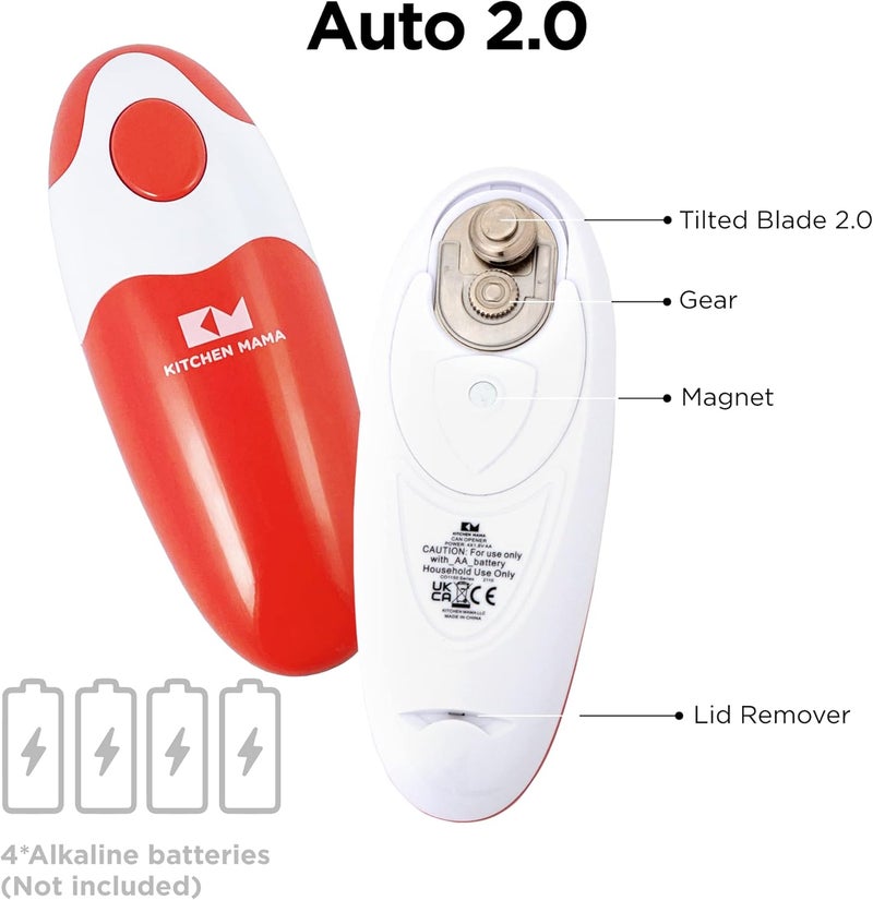 Kitchen Mama Auto 2.0 Electric Can Opener: Blade Opens Almost Any Can Pop or Soda Can - Automatic, Hands Free, Safe, Smooth Edge, Lid Remover, Battery Operated, Cordless, YES YOU CAN (Red) - Image 2