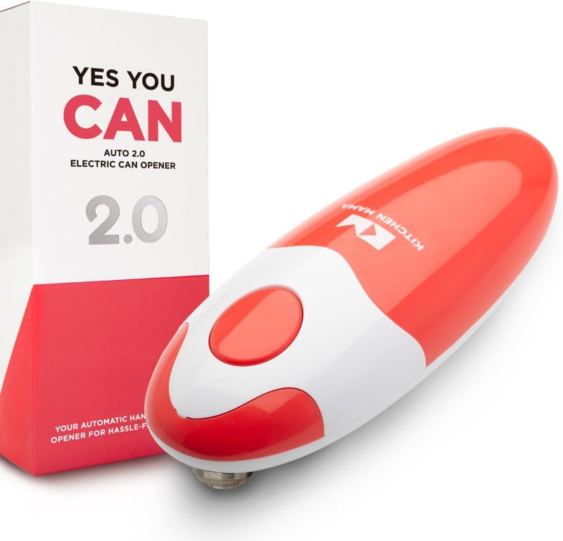 Kitchen Mama Auto 2.0 Electric Can Opener: Blade Opens Almost Any Can Pop or Soda Can - Automatic, Hands Free, Safe, Smooth Edge, Lid Remover, Battery Operated, Cordless, YES YOU CAN (Red) - Image 1