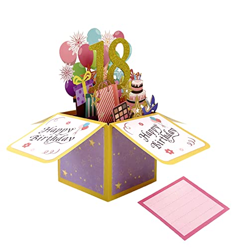 Asmallgf Beautiful 18th Birthday Pop Up Card for Him Her, Great Eighteen Bday 3D Greeting Card for Daughter Son, Happy 18 Years Old Gifts Ideas for Boys Girls - Image 1