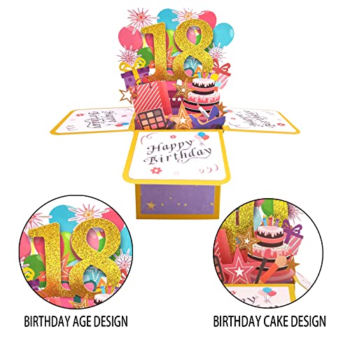 Asmallgf Beautiful 18th Birthday Pop Up Card for Him Her, Great Eighteen Bday 3D Greeting Card for Daughter Son, Happy 18 Years Old Gifts Ideas for Boys Girls - Image 4