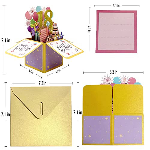 Asmallgf Beautiful 18th Birthday Pop Up Card for Him Her, Great Eighteen Bday 3D Greeting Card for Daughter Son, Happy 18 Years Old Gifts Ideas for Boys Girls - Image 2