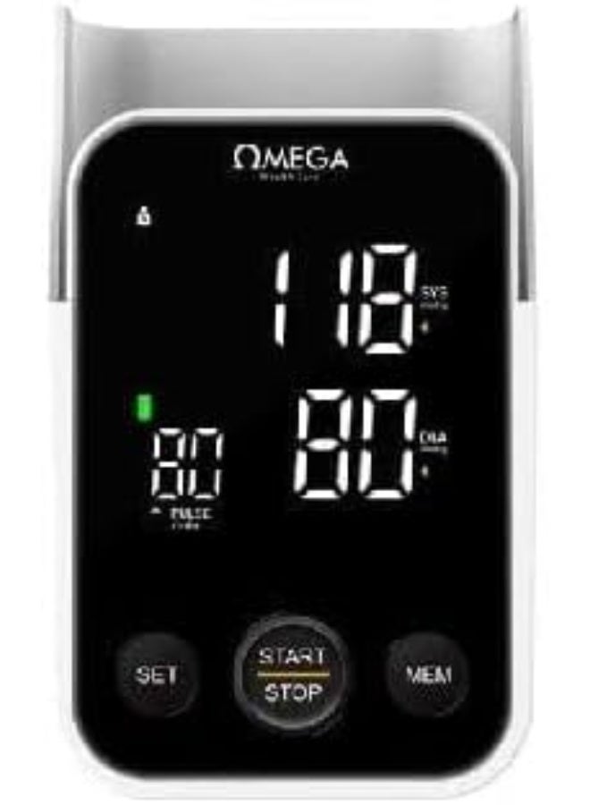 أوميغا جهاز قياس ضغط الدم الرقمي من أوميغا – شاشة LED ناطقة مع قياس معدل النبض – جهاز ضغط أوتوماتيكي مع حامل - Image 4