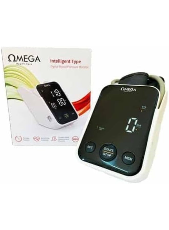 أوميغا جهاز قياس ضغط الدم الرقمي من أوميغا – شاشة LED ناطقة مع قياس معدل النبض – جهاز ضغط أوتوماتيكي مع حامل - Image 2