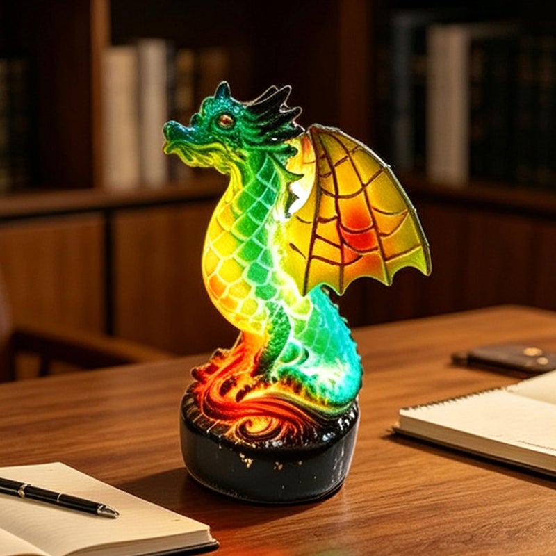 Yevheniy 3D Animal Lamp Retro Stained Animal Night Light Lamp Vintage Animals Table Lamp Bohemian Resin Animal Lamps for Bedroom Living Room Dining Room Nursery Office Home Decoration Dragon - Image 2