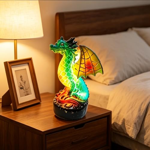 Yevheniy 3D Animal Lamp Retro Stained Animal Night Light Lamp Vintage Animals Table Lamp Bohemian Resin Animal Lamps for Bedroom Living Room Dining Room Nursery Office Home Decoration Dragon - Image 3
