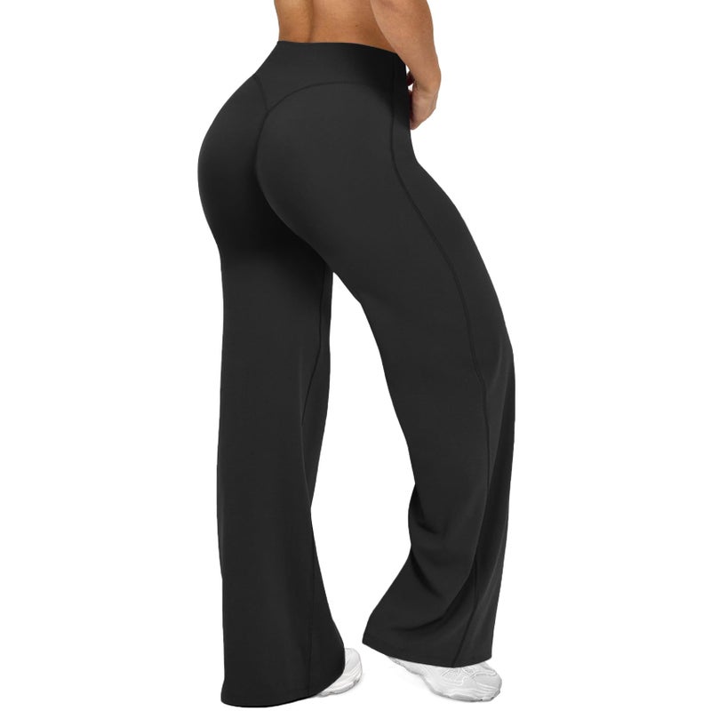 JGS1996 Wide Leg Yoga Pants Bottoms Straight Leg Leggings for Women High Waist Stretch Booty Casual Gym Workout Sweatpants Black - Image 1