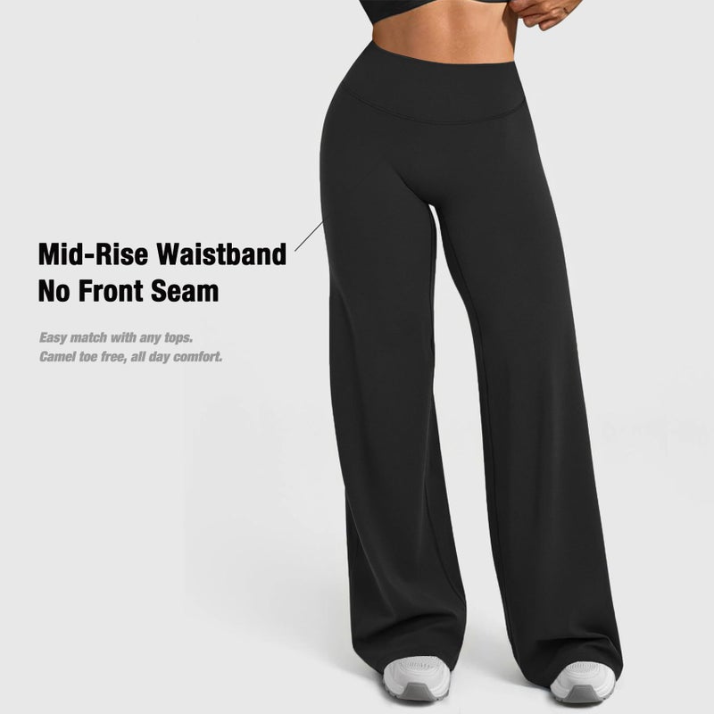 JGS1996 Wide Leg Yoga Pants Bottoms Straight Leg Leggings for Women High Waist Stretch Booty Casual Gym Workout Sweatpants Black - Image 3