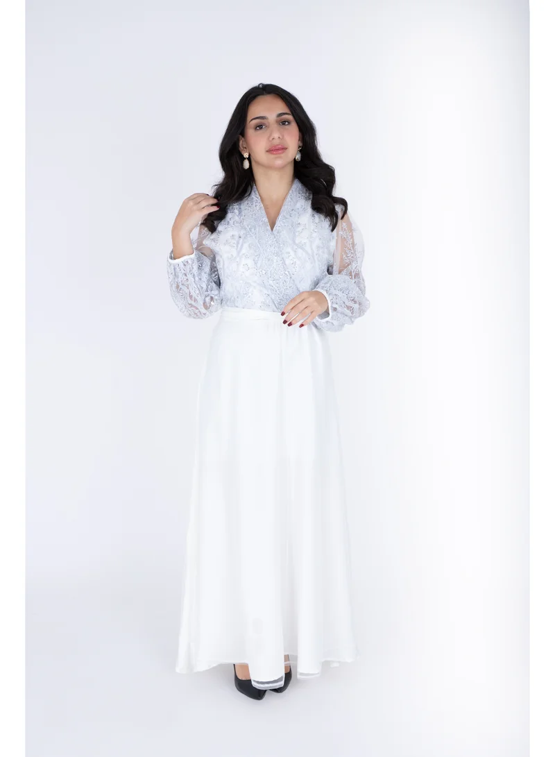 IKKXA Chiffon Layered Dress Applique Design IK1058 White