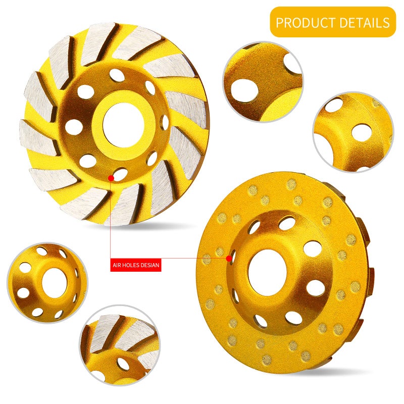 HRLORKC 3 Pieces Diamond Cup Grinder 4 Inch Concrete Turbo Diamond Grinding Cup Wheel 12 Segs Heavy Duty Angle Grinder Wheels for Angle Grinder  - Image 3