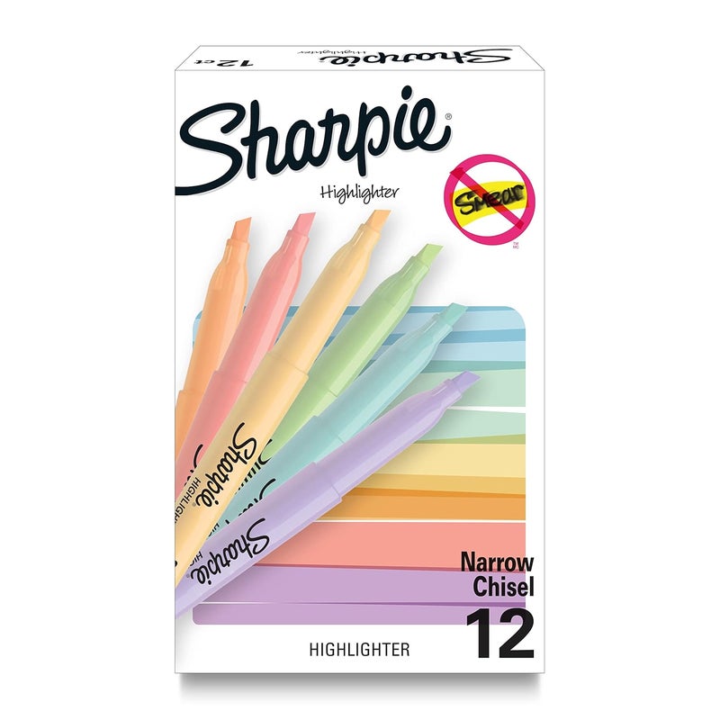 Sharpie Pocket Highlighters Mild Pastel Colors Assorted Chisel Tip 12 Count - Image 1