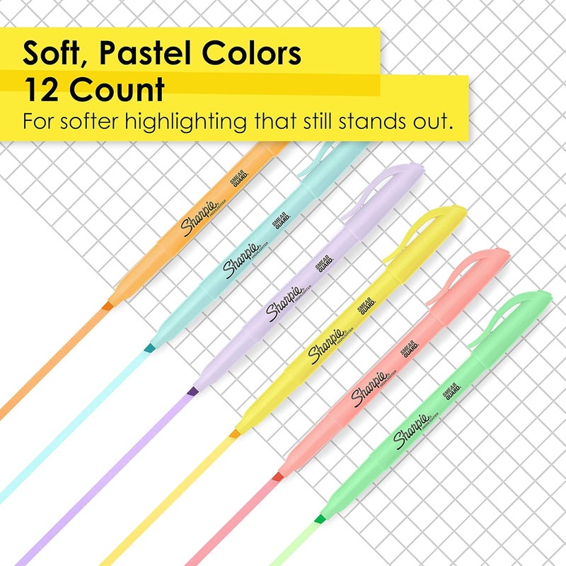 Sharpie Pocket Highlighters Mild Pastel Colors Assorted Chisel Tip 12 Count - Image 2