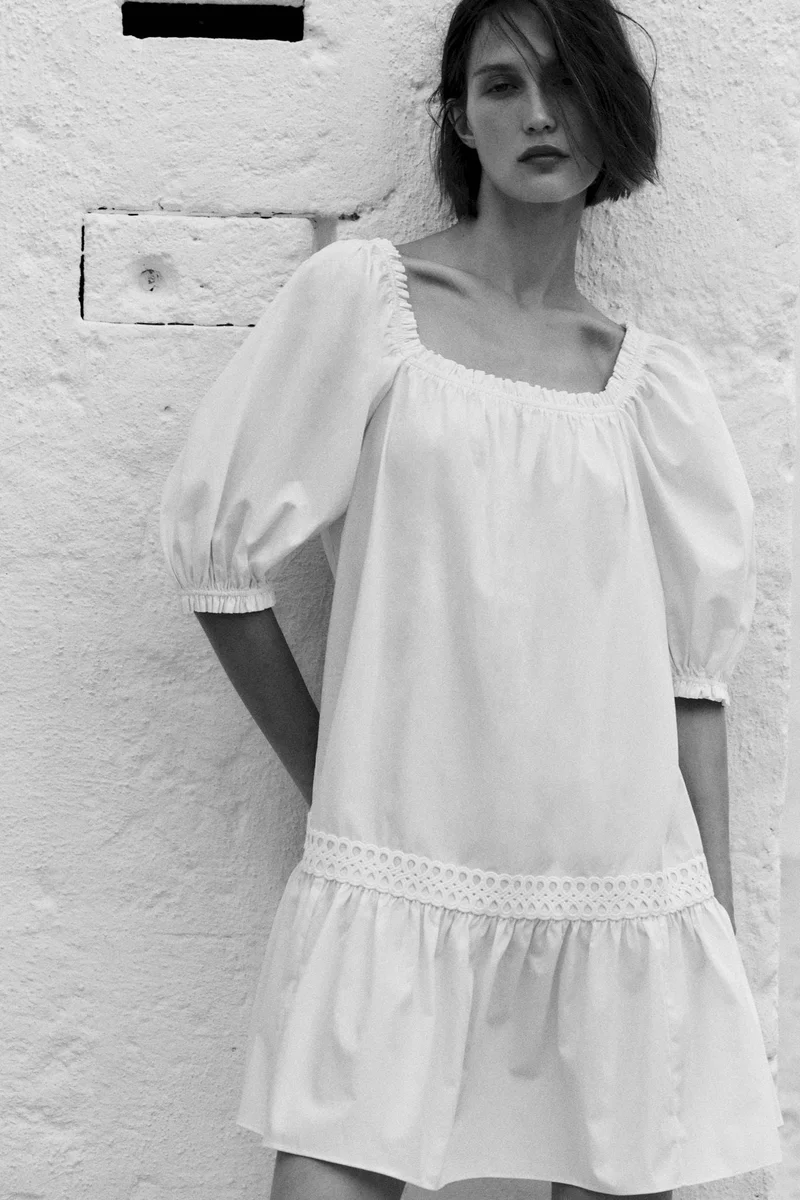 H&M Puff-sleeved poplin dress