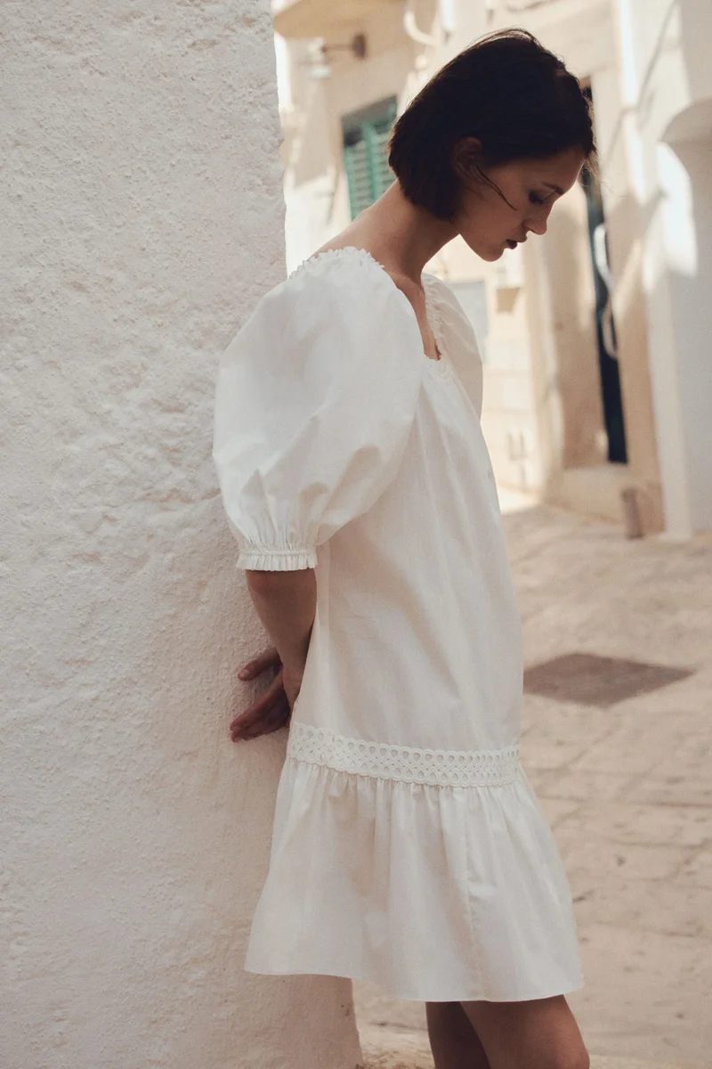 H&M Puff-sleeved poplin dress