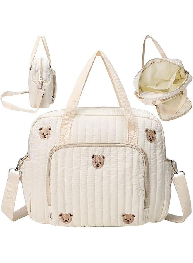 Relex Multi-compartment Baby Diaper Tote Bag, Stroller Storage Bag with Bear Embroidery Pattern, Portable Mummy Shoulder Bag - Image 1