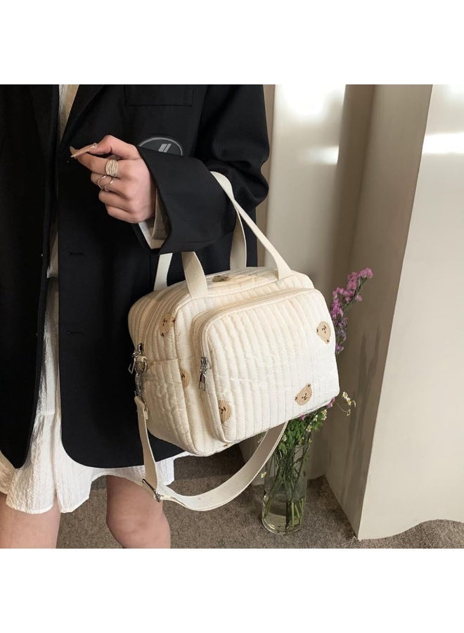 Relex Multi-compartment Baby Diaper Tote Bag, Stroller Storage Bag with Bear Embroidery Pattern, Portable Mummy Shoulder Bag - Image 5