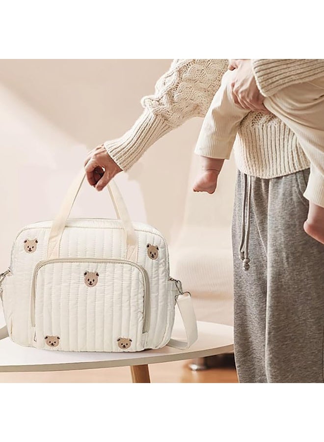 Relex Multi-compartment Baby Diaper Tote Bag, Stroller Storage Bag with Bear Embroidery Pattern, Portable Mummy Shoulder Bag - Image 4
