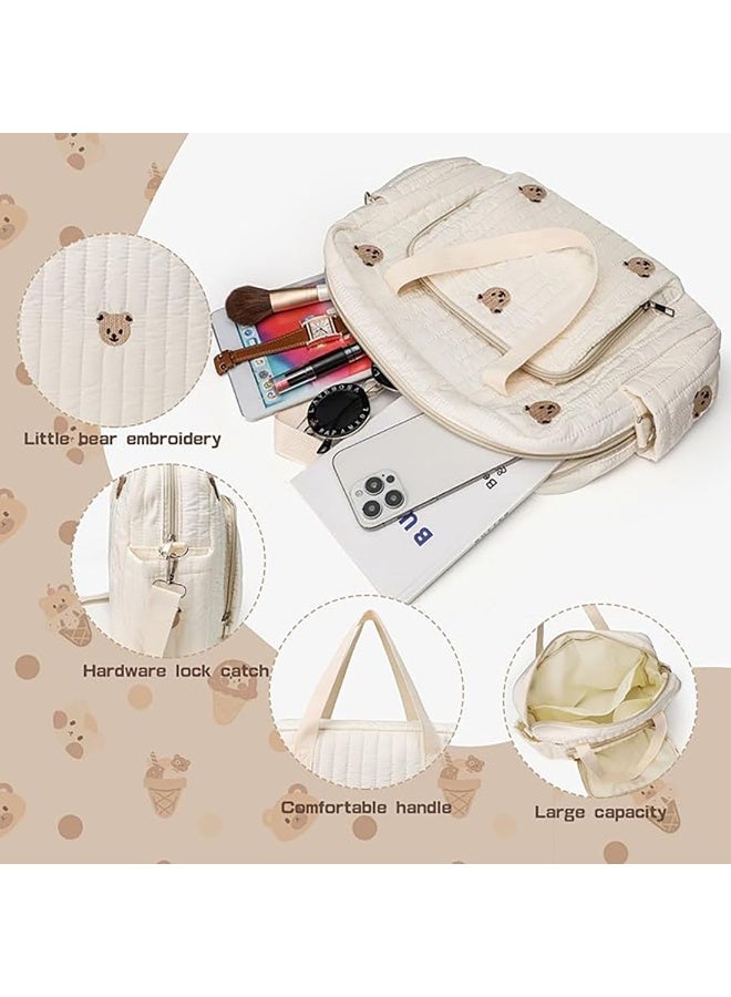 Relex Multi-compartment Baby Diaper Tote Bag, Stroller Storage Bag with Bear Embroidery Pattern, Portable Mummy Shoulder Bag - Image 3