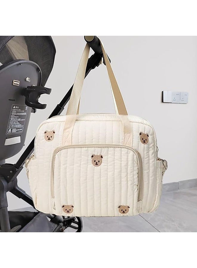Relex Multi-compartment Baby Diaper Tote Bag, Stroller Storage Bag with Bear Embroidery Pattern, Portable Mummy Shoulder Bag - Image 2