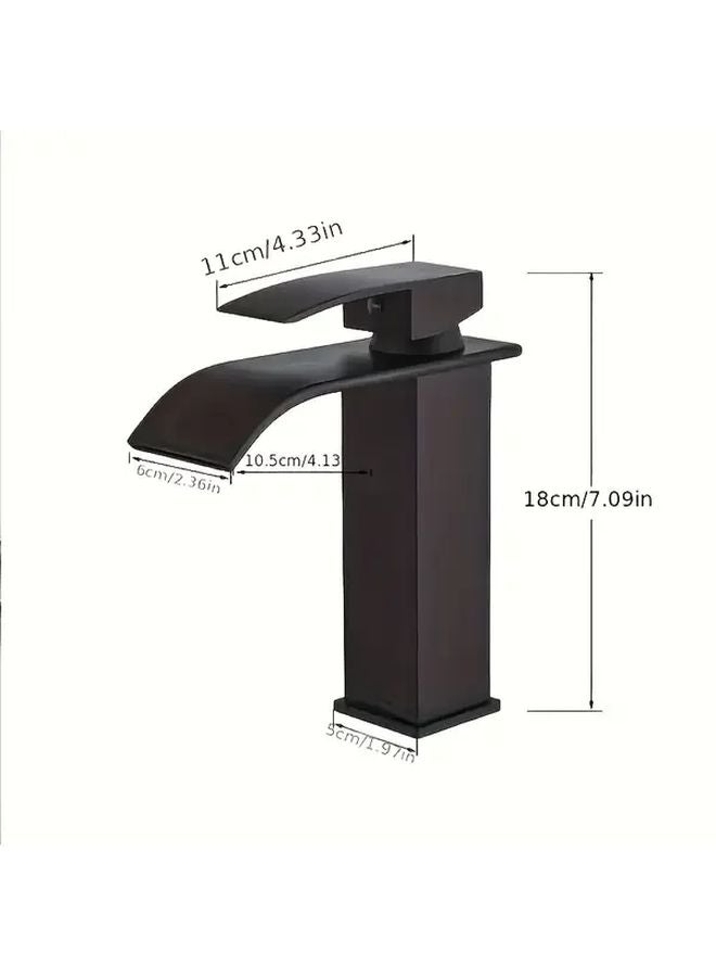 Modern Black Waterfall Bathroom Faucet Single Hole Mount Matte Finish - Image 4
