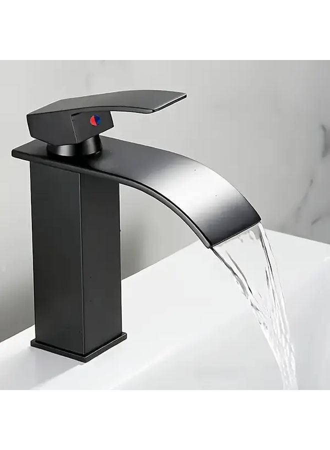 Modern Black Waterfall Bathroom Faucet Single Hole Mount Matte Finish - Image 1