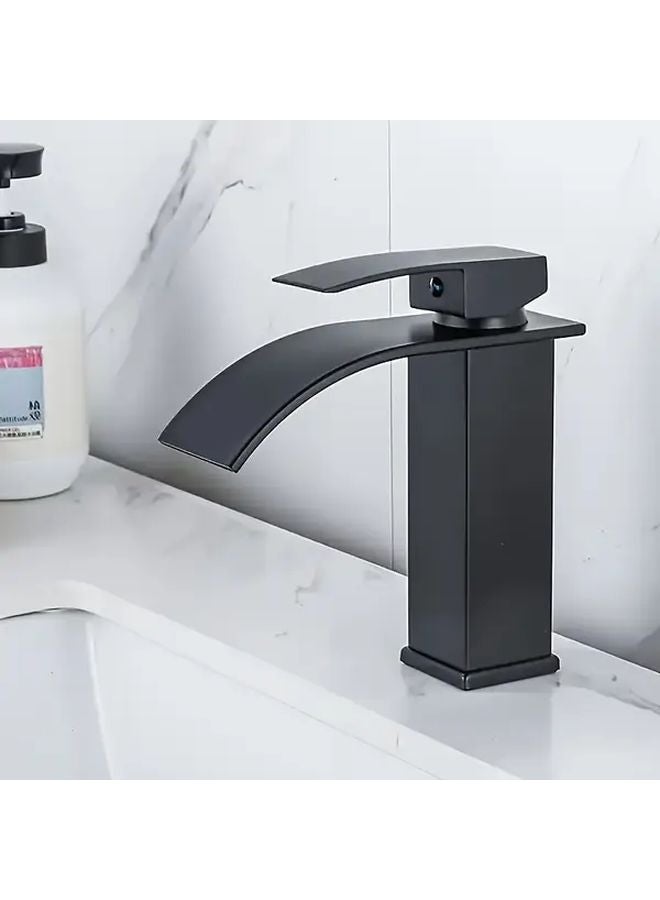 Modern Black Waterfall Bathroom Faucet Single Hole Mount Matte Finish - Image 2