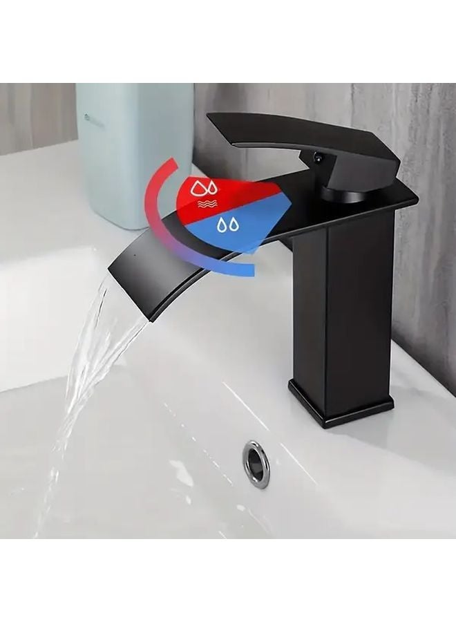 Modern Black Waterfall Bathroom Faucet Single Hole Mount Matte Finish - Image 3