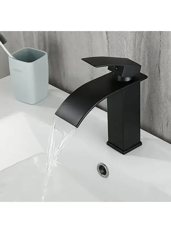 Modern Black Waterfall Bathroom Faucet Single Hole Mount Matte Finish - Image 5