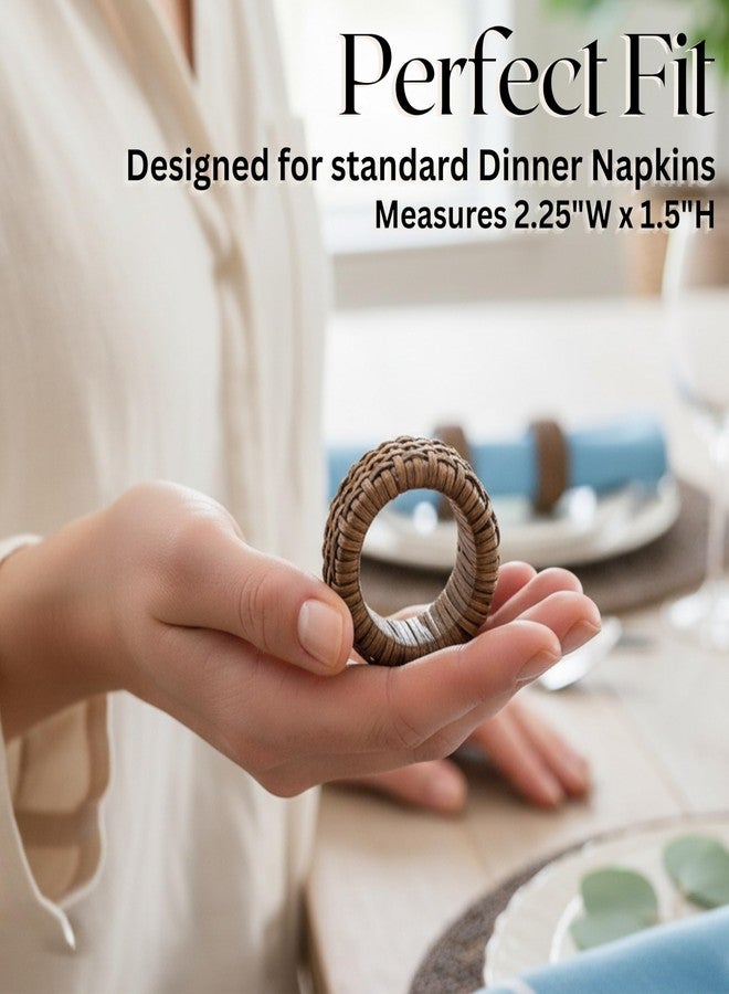 CLEENTABLE Decorative Jute Napkin Ring, Cane Napkin Rings Set of 12 - Hand Woven Napkin Holders for Farmhouse, Rustic, Holiday, Wedding, Easter, Thanksgiving, Xmas, Boho & Fall Table Décor (Walnut) - Image 3