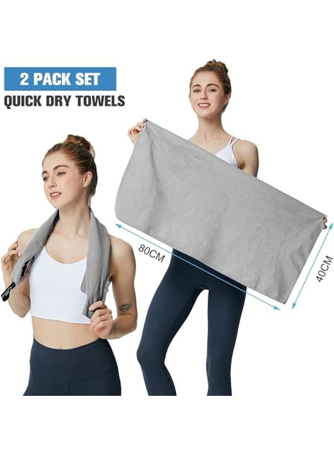 2 Pack Quick Drying Gym Towel 40 x 80CM Soft Microfiber Lightweight Sport Sweat Towel Perfect Travel Camping Towel Super Absorbent Ultra Compact for Gym Sport Yoga Backpacking Beach Swimming, Gray - Image 1