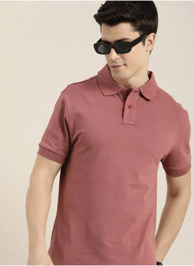 ديلينجر Solid High Low Hem Polo with Short Sleeves