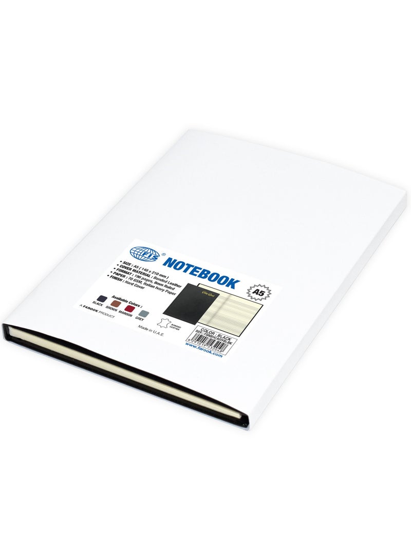 FIS Notebook Bonded Leather, Size A5, Italian Ivory Paper, 70 GSM, 196 Pages, 8 mm Ruled, Hard Cover, Colour Black - FSNBHCA5IVBLBK - Image 5