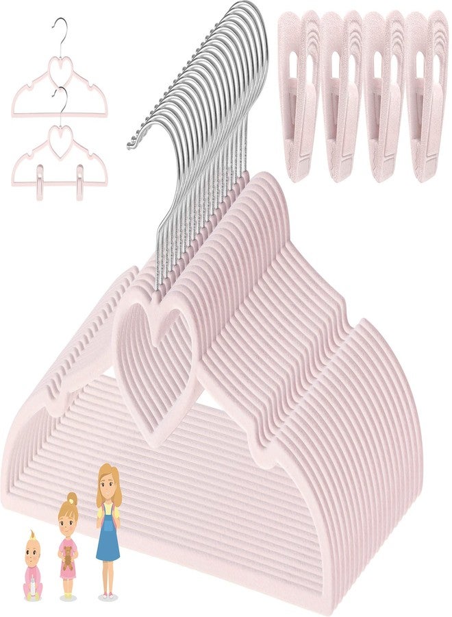 OneDream Pink Velvet Hooks for Kids, 50 Pack 13 Inch Hooks with 20 Movable Clips, Non-Slip for Boys and Girls, Heavy Duty and Space Saving - Image 1