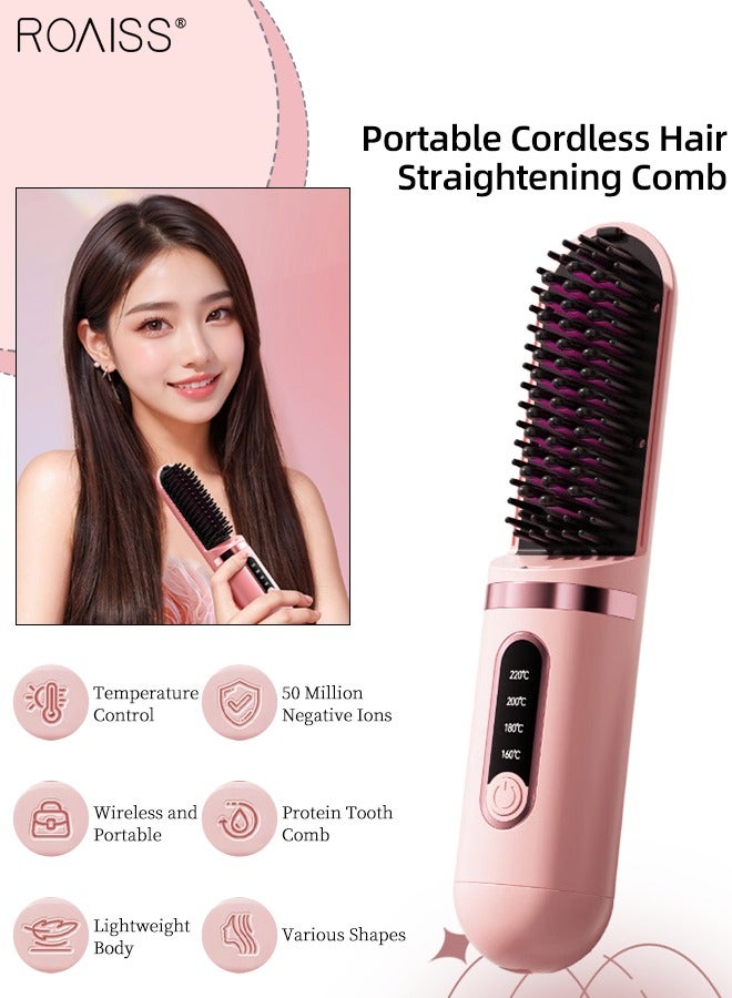 roaiss Portable Cordless Hair Straightener Brush, 4-speed Temperature Control, Rechargeable Fast-heating Ceramic Styling Comb, Negative Ion Hair Straightener for Home, Travel and Business Trips - Image 1