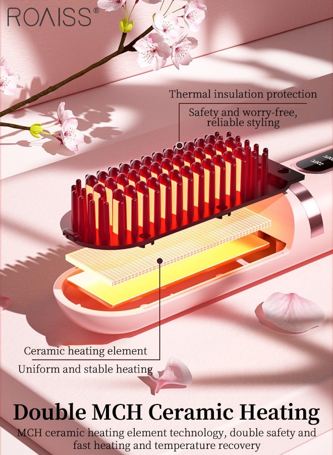 roaiss Portable Cordless Hair Straightener Brush, 4-speed Temperature Control, Rechargeable Fast-heating Ceramic Styling Comb, Negative Ion Hair Straightener for Home, Travel and Business Trips - Image 4