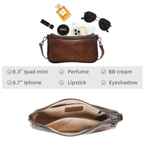 Iswee Genuine Leather Purses for Women Designer Crossbody Bags Lightweight Vintage Womens Shoulder Purse Casual(Coffee) - Image 5
