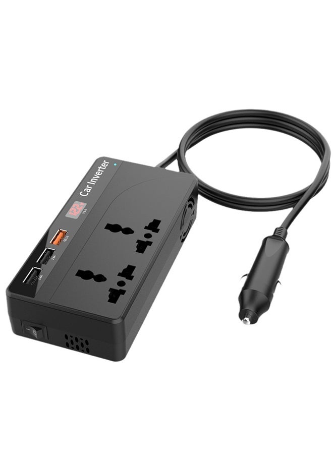 RUIYADA 200W Car Power Inverter, DC 12V/24V to 220V Car Inverter with 2 USB and 2 Type C Ports, Charger Adapter Car Plug Converter with Switch and Current LED Screen, Suitable for Cars, SUV & Truck - Image 1