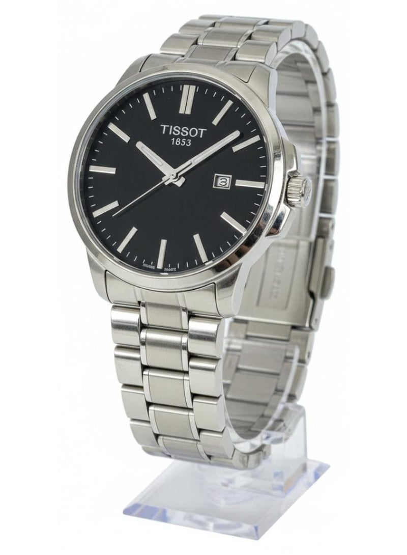 تيسو ساعة يد تيسو 1853 رجالي كوارتز – سوار ستانلس ستيل فضي ومينا أسود مع عرض التاريخ