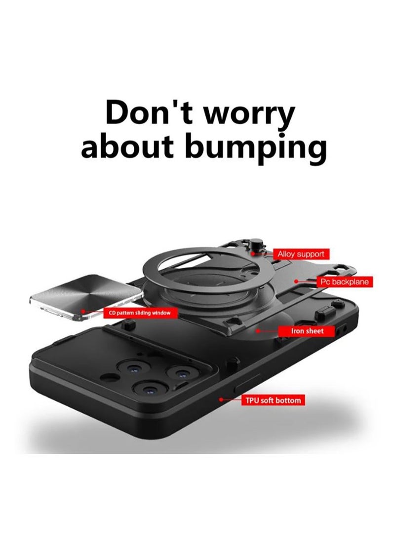 IAF 360 degree rotation Magnetic Wireless charging stand iPhone 15 Pro Lens protection cover Shockproof fall Phone cover Black - Image 2