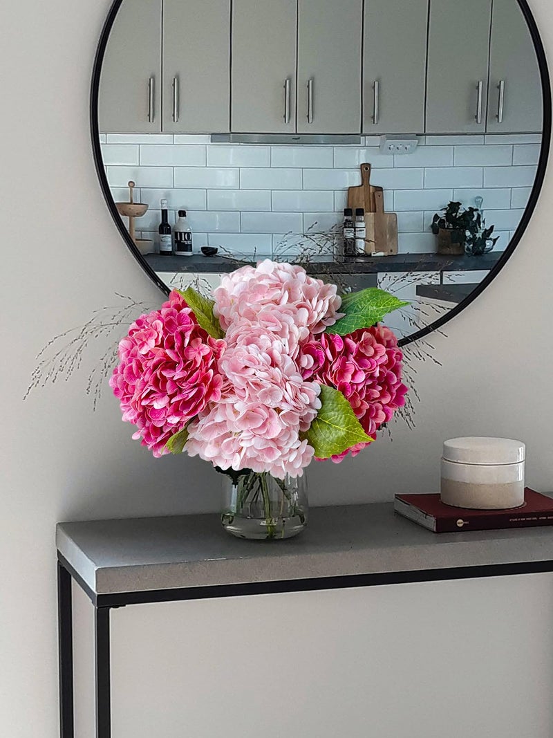 YalzoneMet 4 Pcs Real Touch Hydrangea Artificial Flower Lifelike 21'' Long Stem Latex Hydrangea Flower for Thanksgiving Home Kitchen Decor Wedding Christmas Table Centerpiece 2 Pink + 2 Rose Pink - Image 2