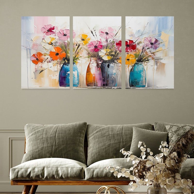 Marktna Three modern-designed canvas panels with a hollow frame, measuring (120×60), three pieces - Image 1